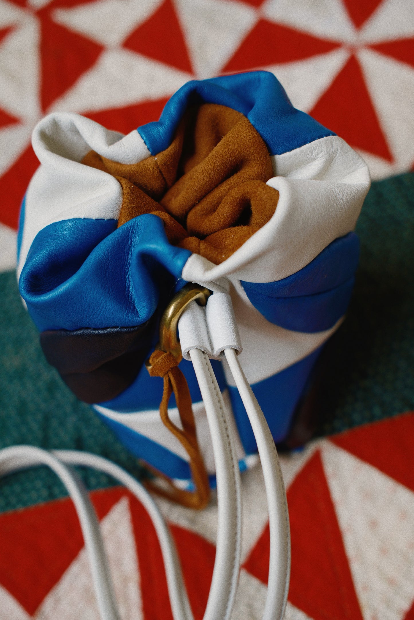 Hand-Patchwork Leather Bag Blue