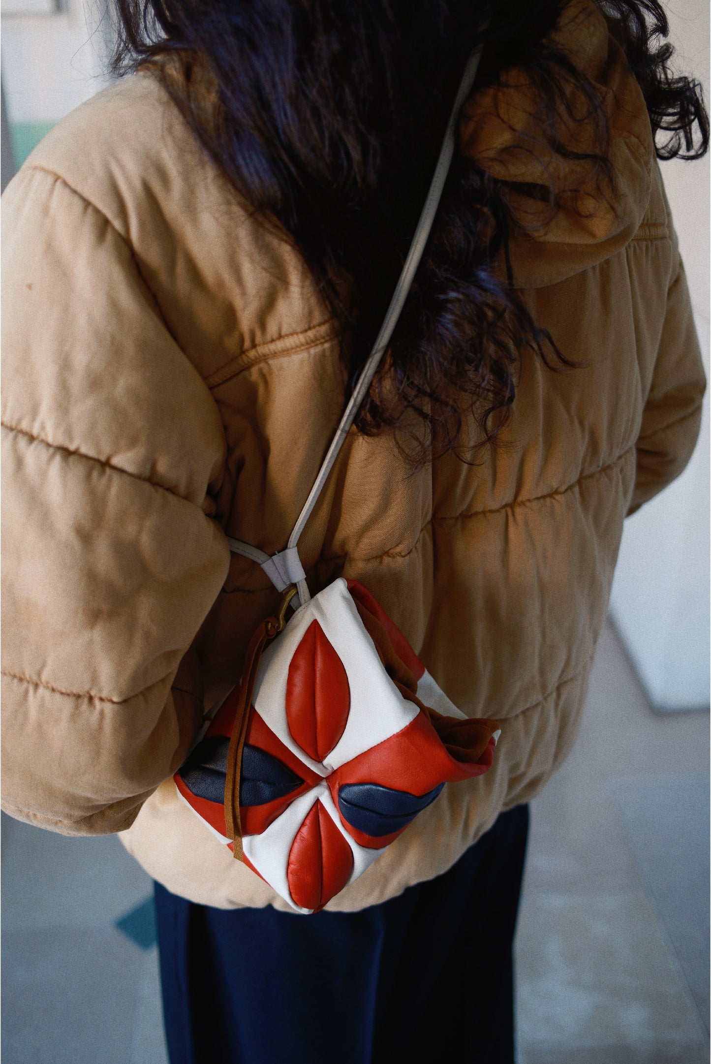 Hand-Patchwork Leather Bag Red