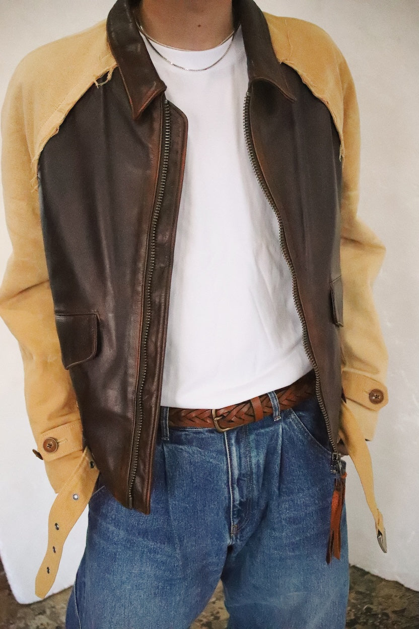 Vintage-eﬀect leather jacket Brown