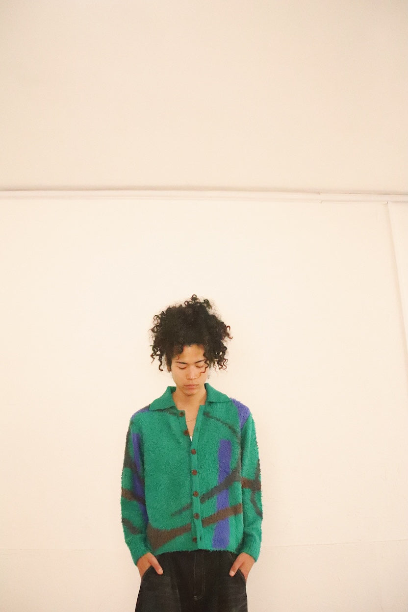 Jacquard-design cardigan Green