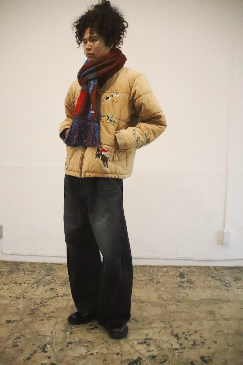 Jacquard-design muﬄer Red