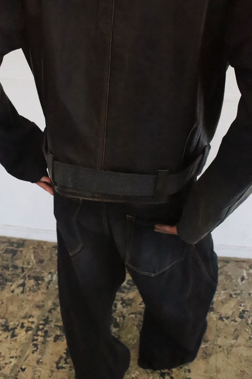 Vintage-eﬀect leather jacket Black