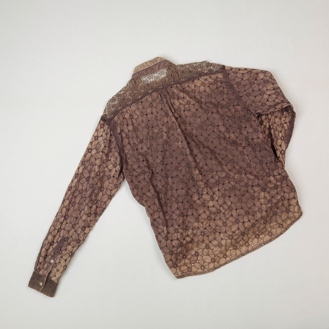 Vintage-eﬀect lace shirt Brown