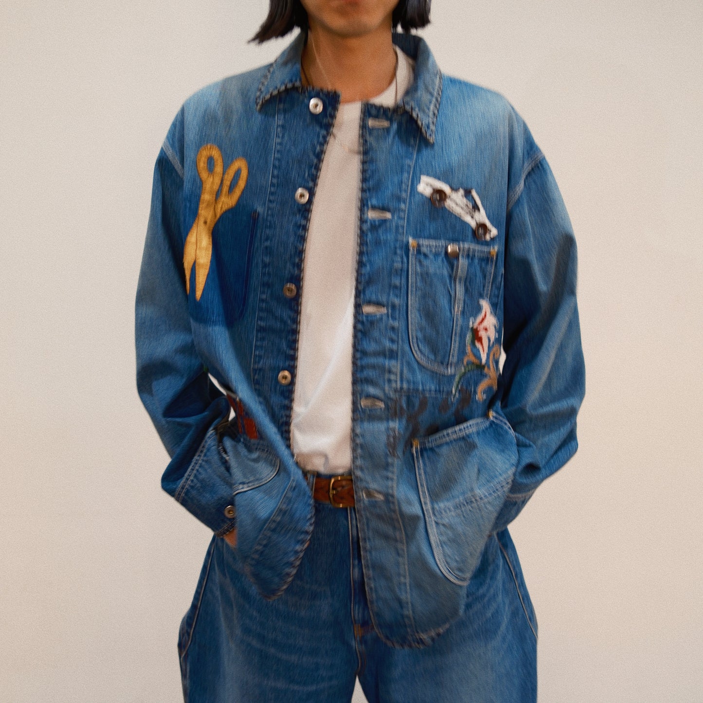 3D Cutting Half Denim Pants 　Indigo