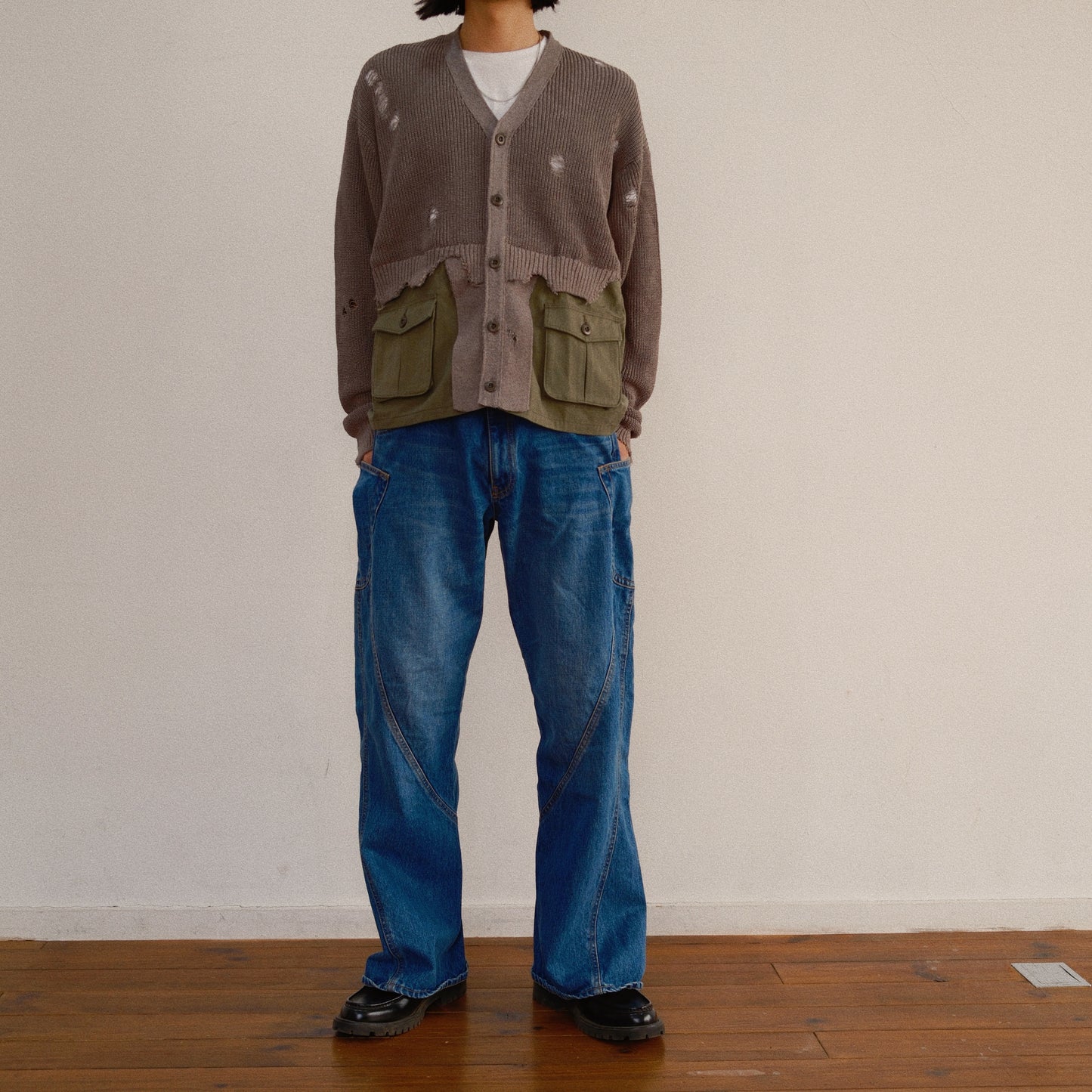 Destroyed Knit Cardigan Gray