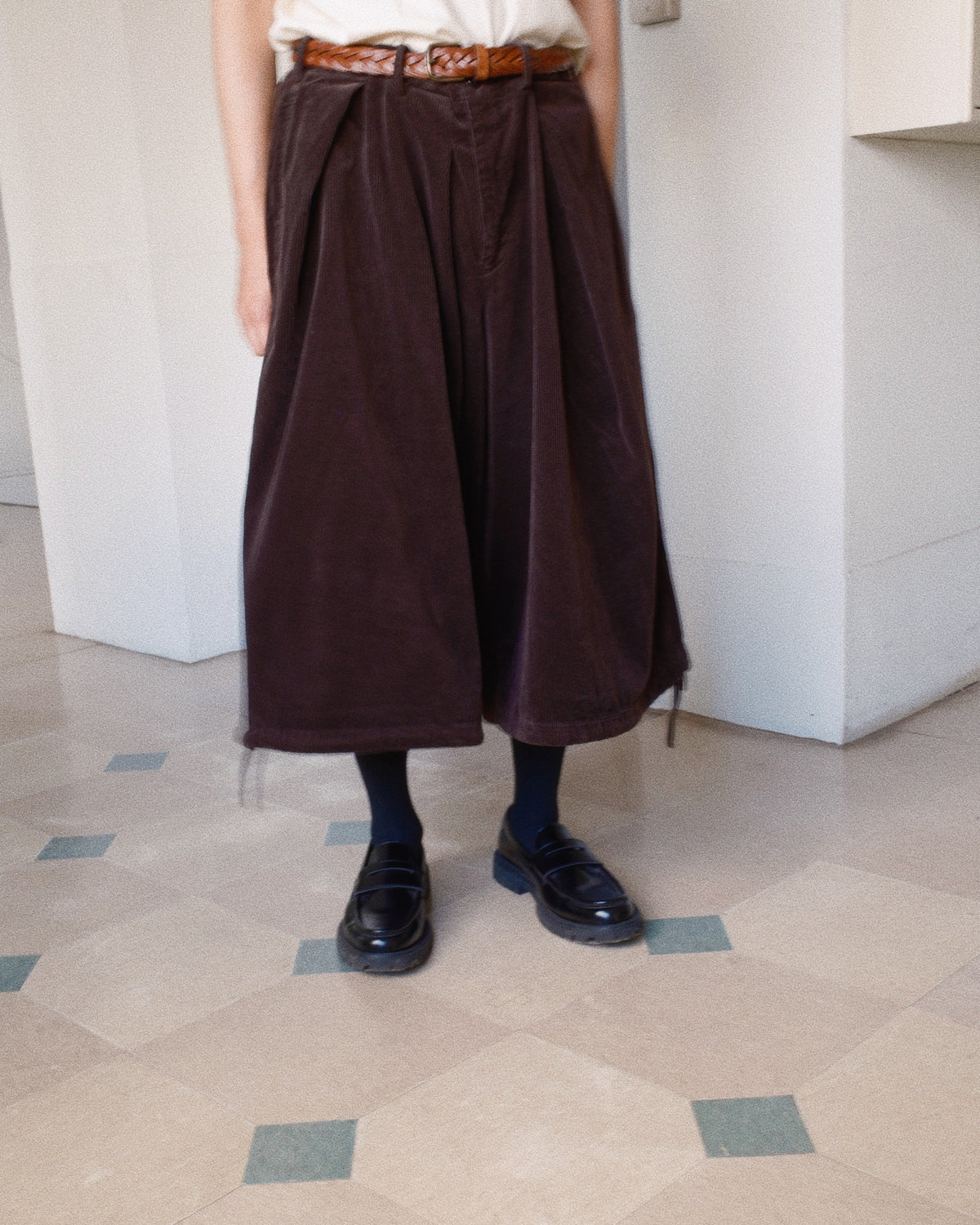 Wide-leg Cropped Corduroy Pants Brown