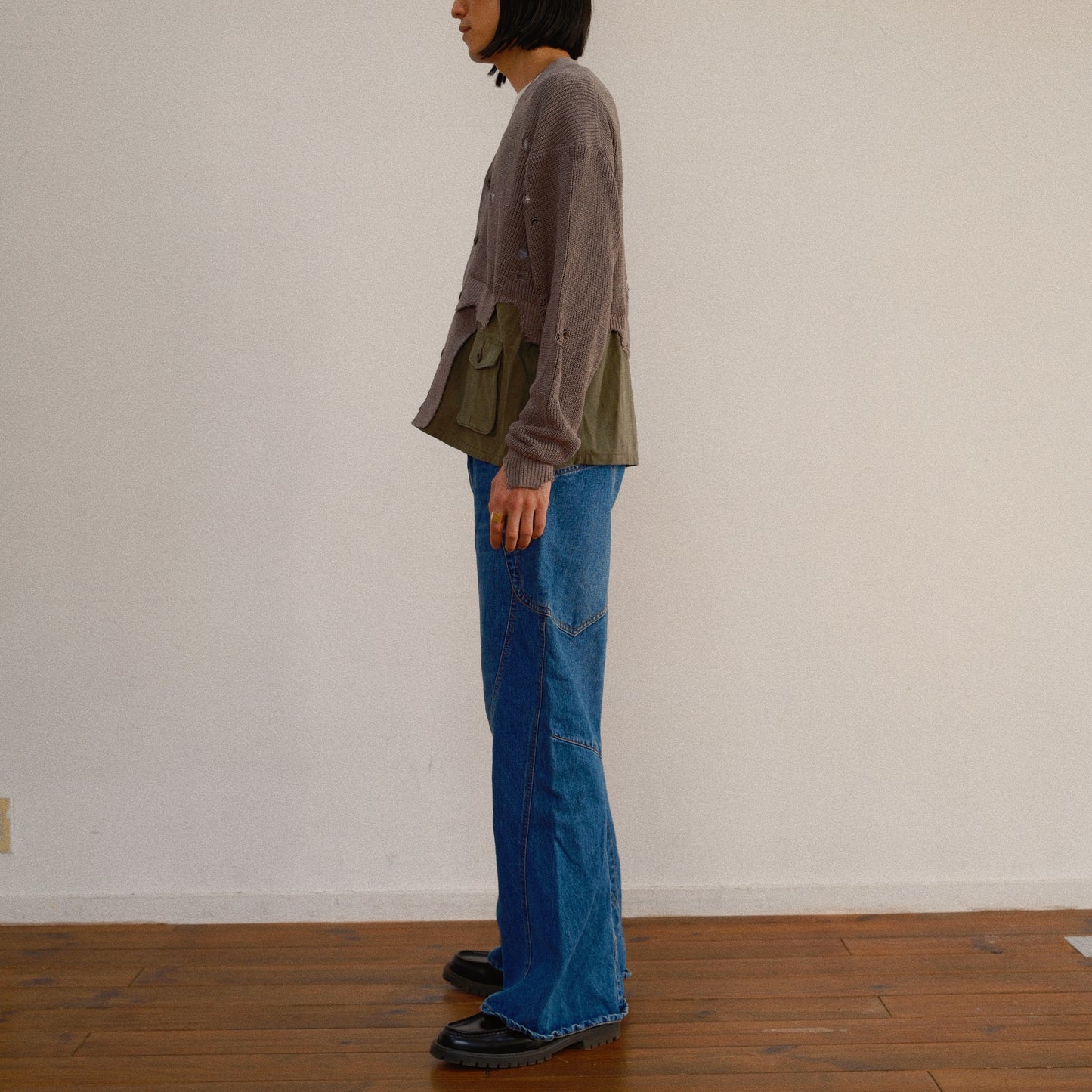 Destroyed Knit Cardigan Gray