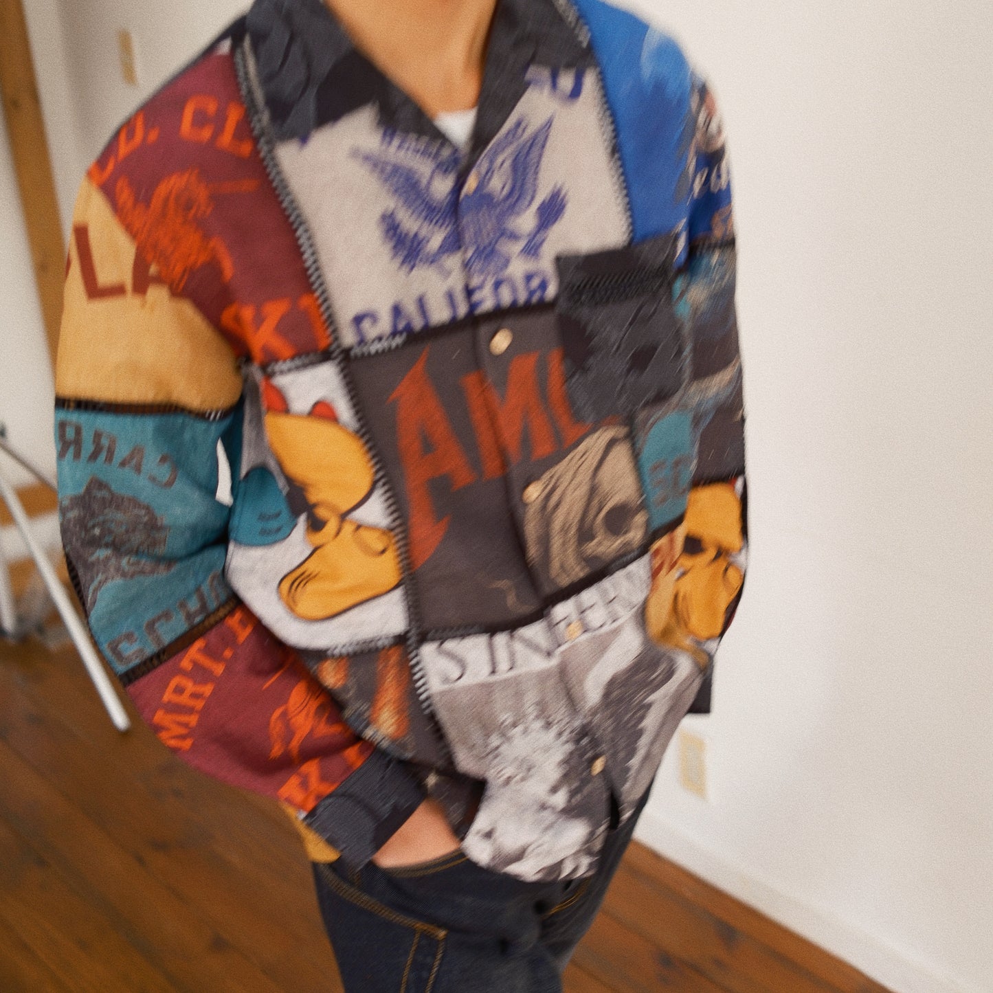 Patchworked Silk Shirt Black