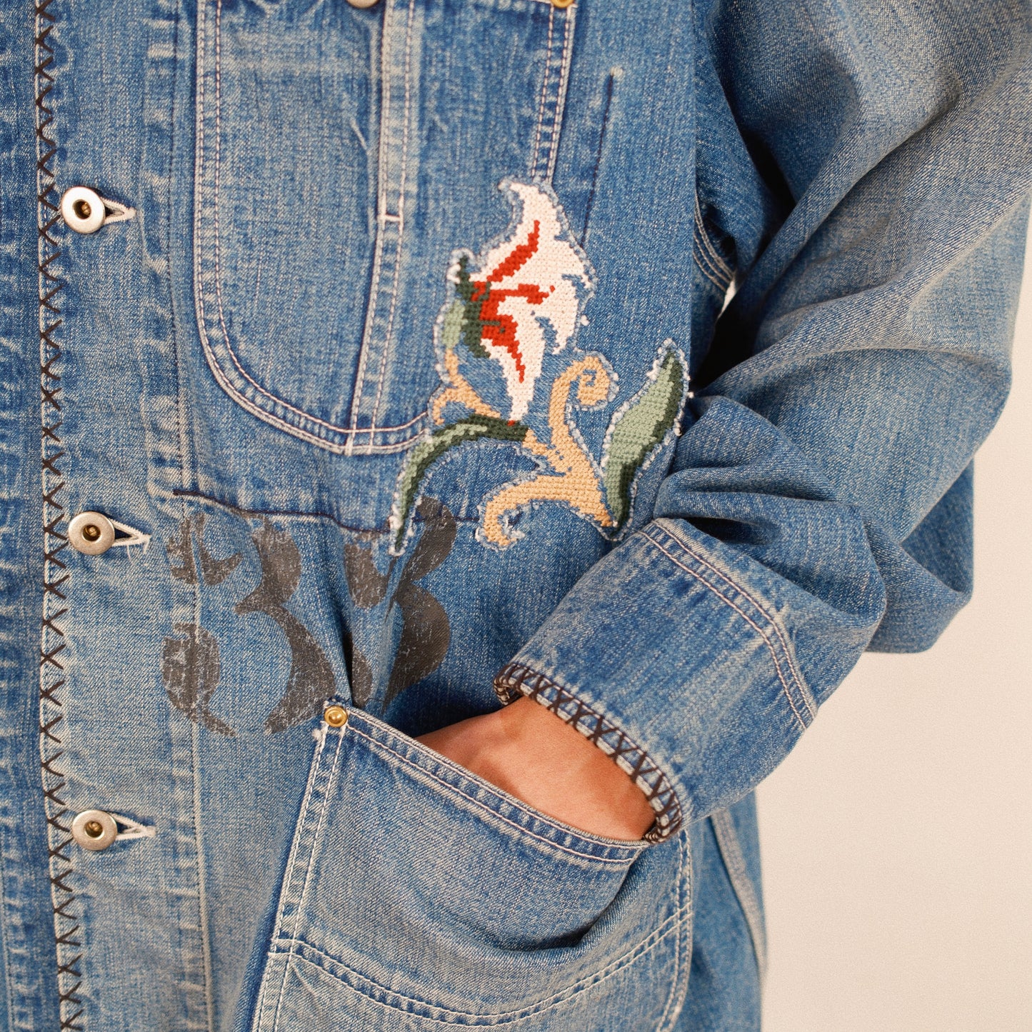 Hand-Embroidered Denim Coverall Indigo