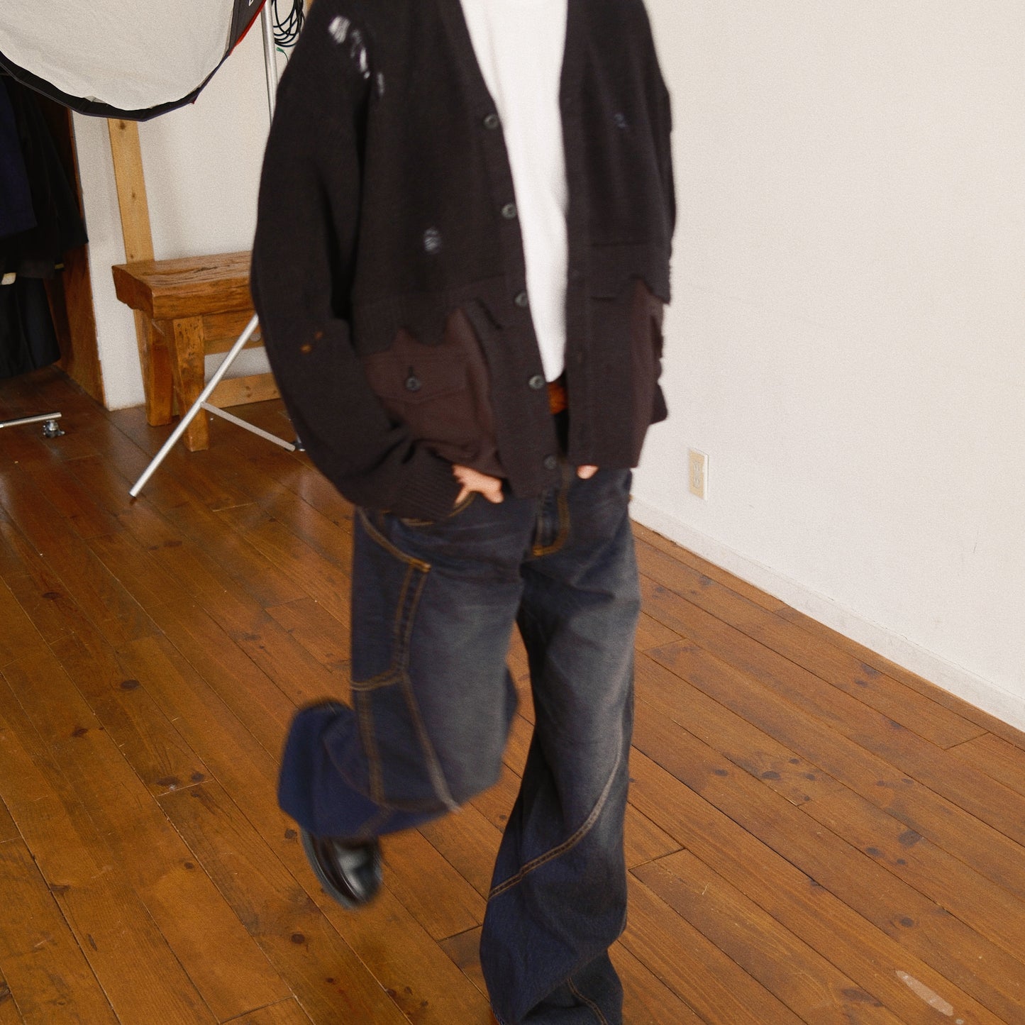 Destroyed Knit Cardigan Black