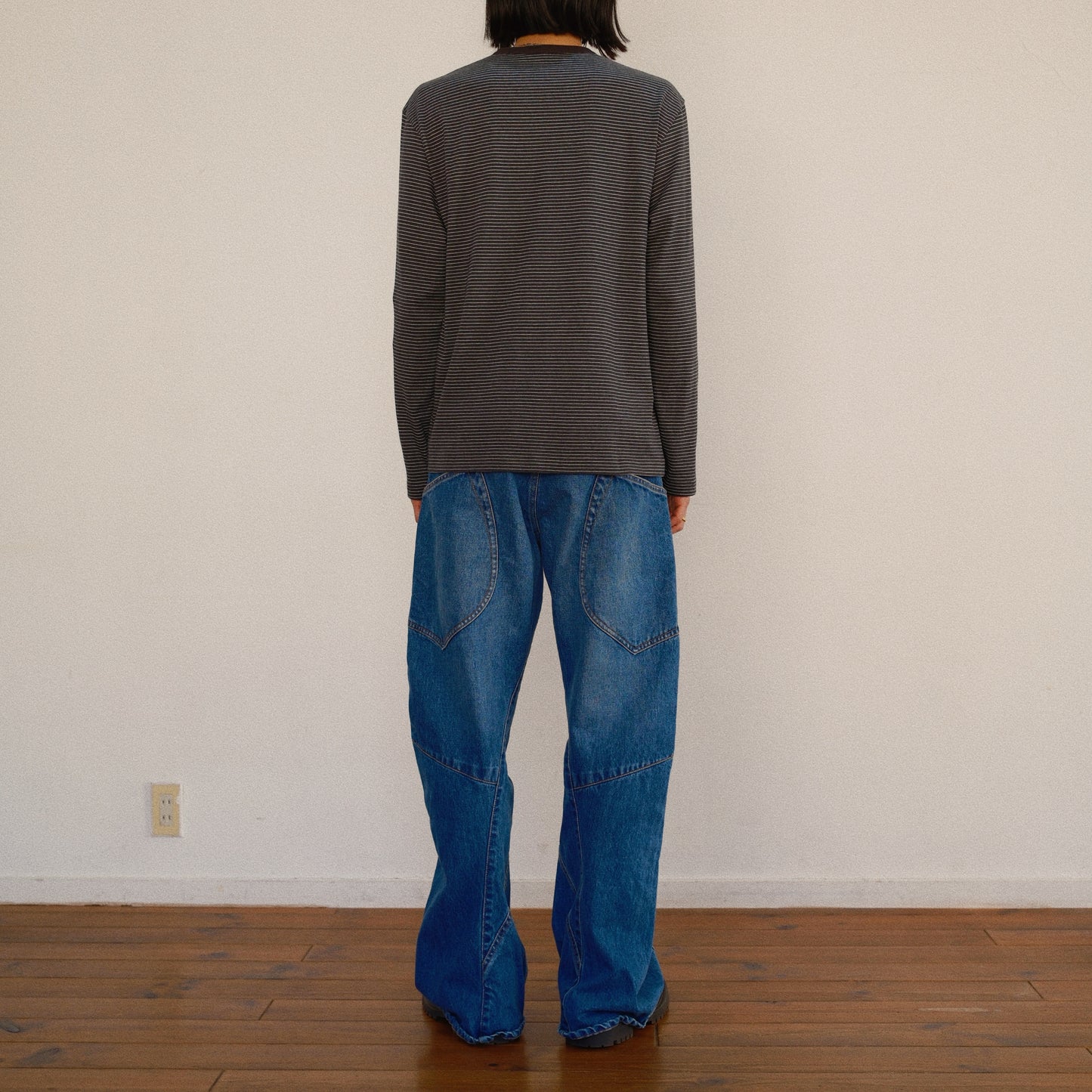 Hand-Embroidered Stripe Long Sleeve T-Shirt Black