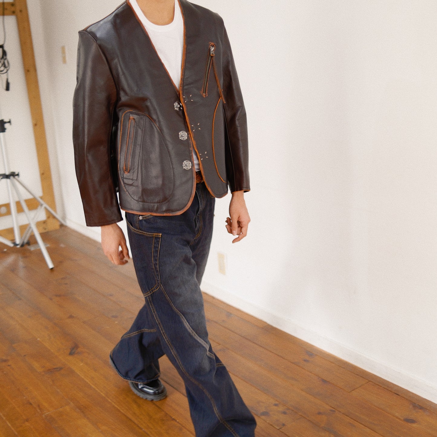 No Collor Letther Jacket Black
