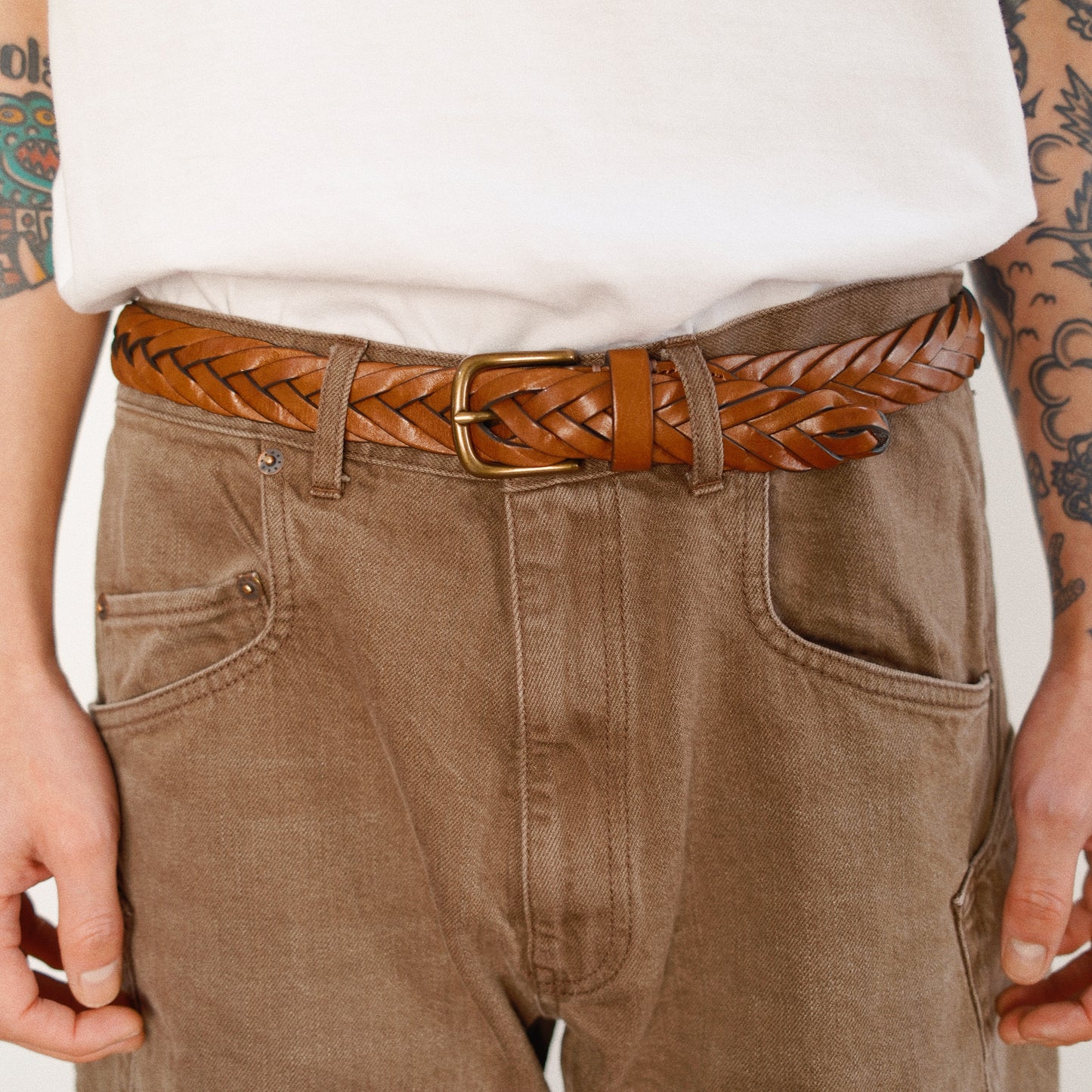 3D Cutting Denim Pants  Brown