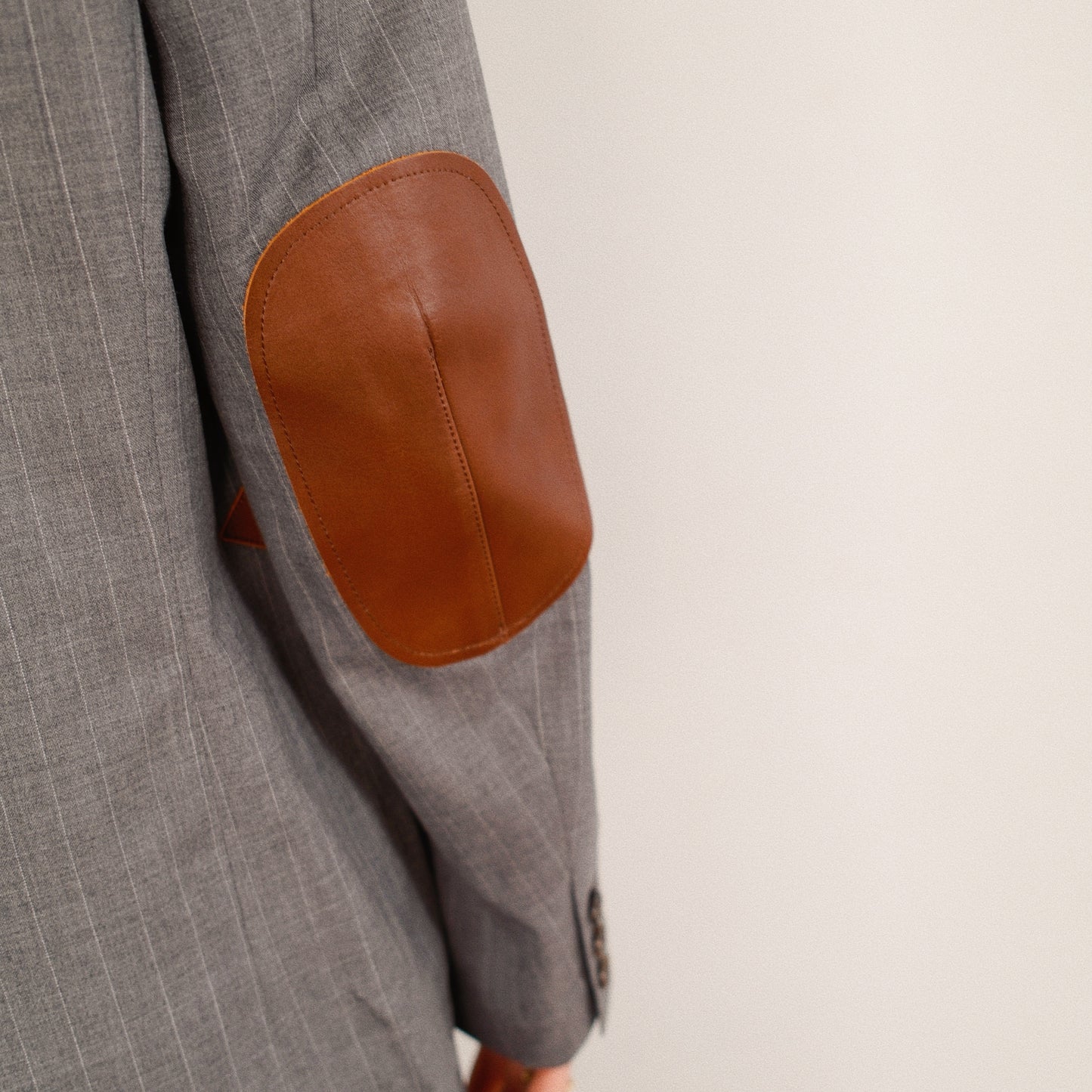 Leather-Patch No-Collar Jacket Gray