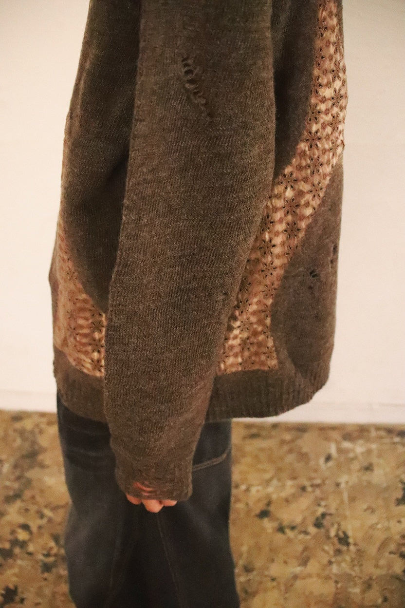 Needle punched lace cardigan Brown