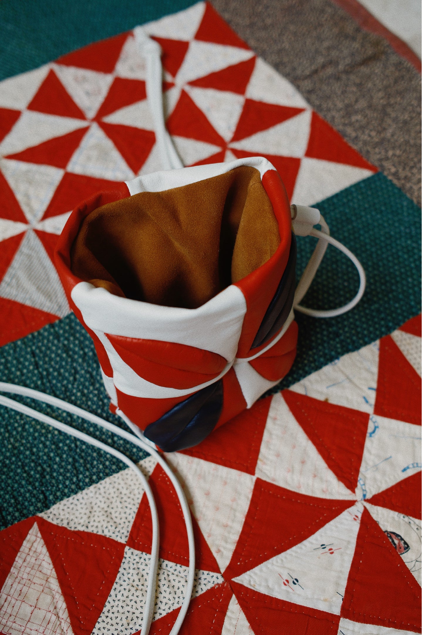 Hand-Patchwork Leather Bag Red