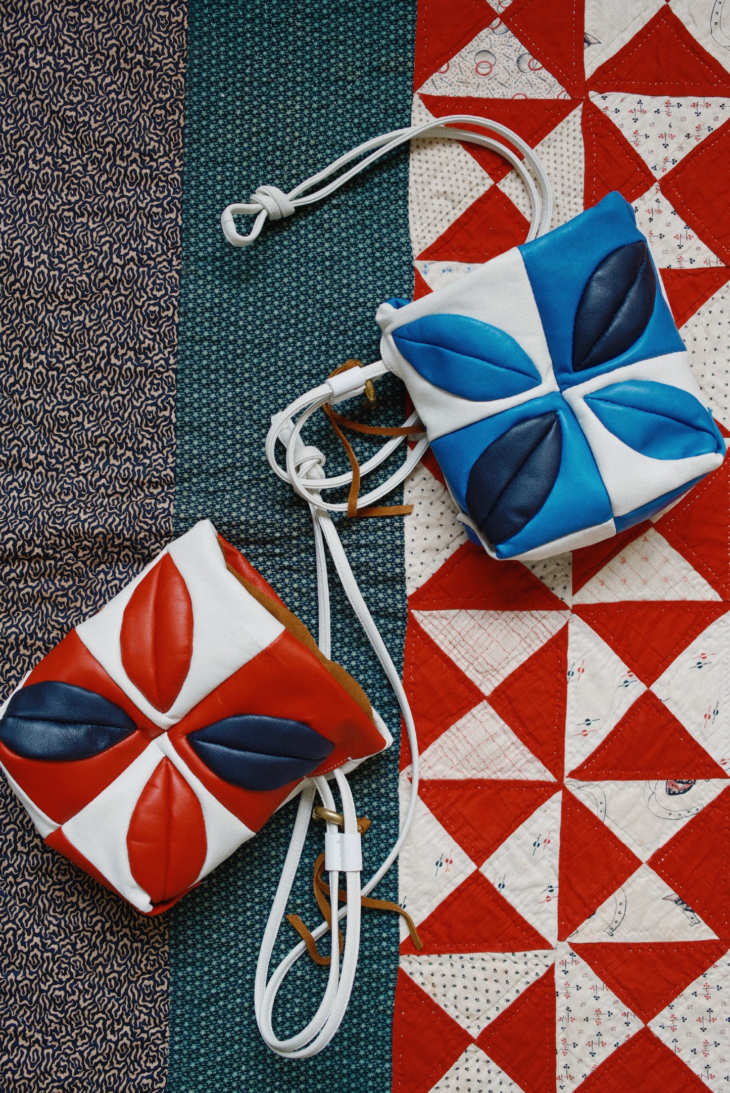 Hand-Patchwork Leather Bag Blue