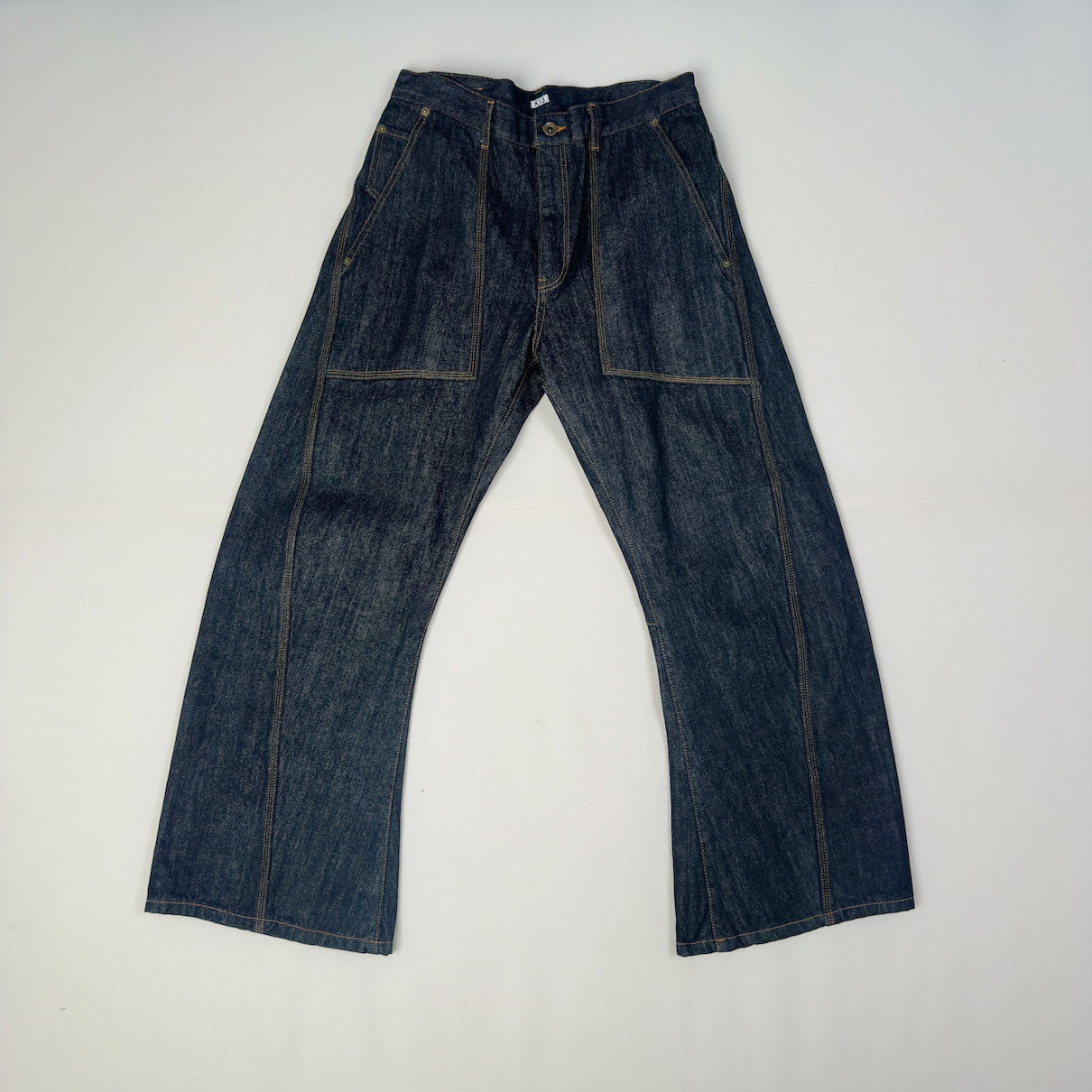 3D cutting denim pants Black