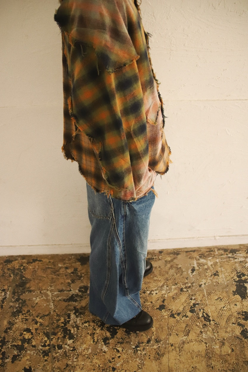 Vintage-eﬀect checked shirt Yellow