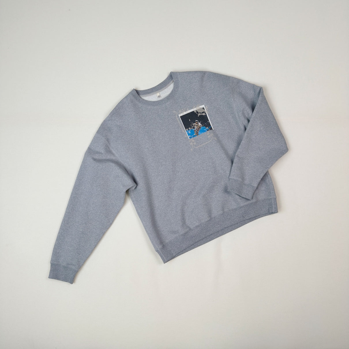 Embroidery and print design sweat shirt Gray