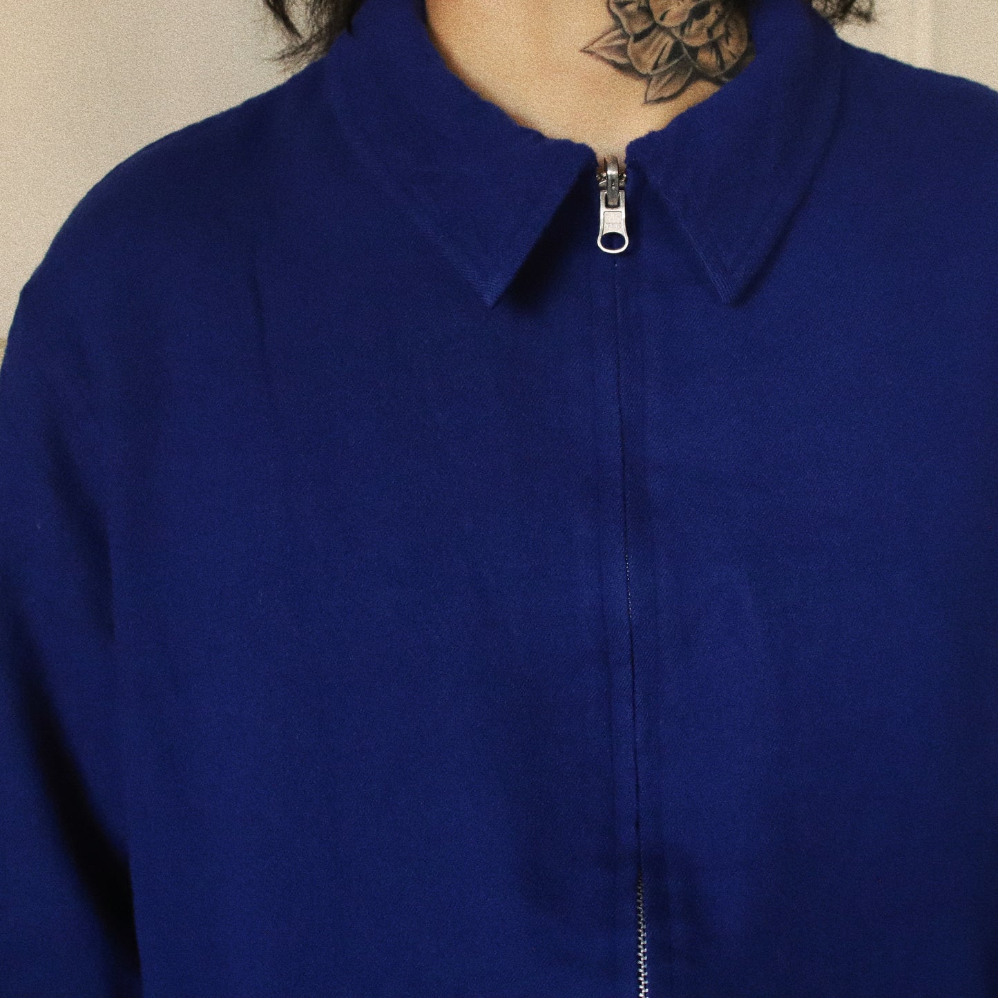 Washed wool zip up jacket Blue