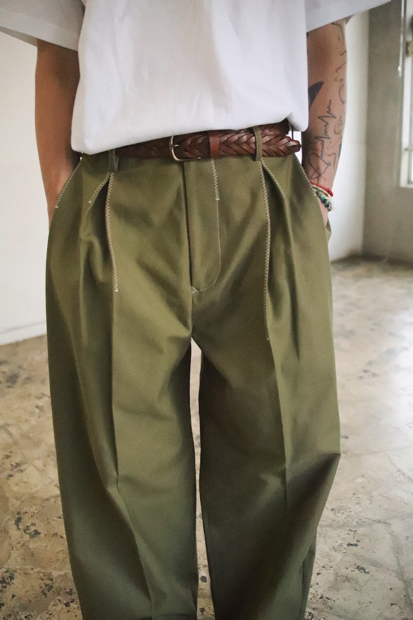 Tuck-detail cotton pants Khaki