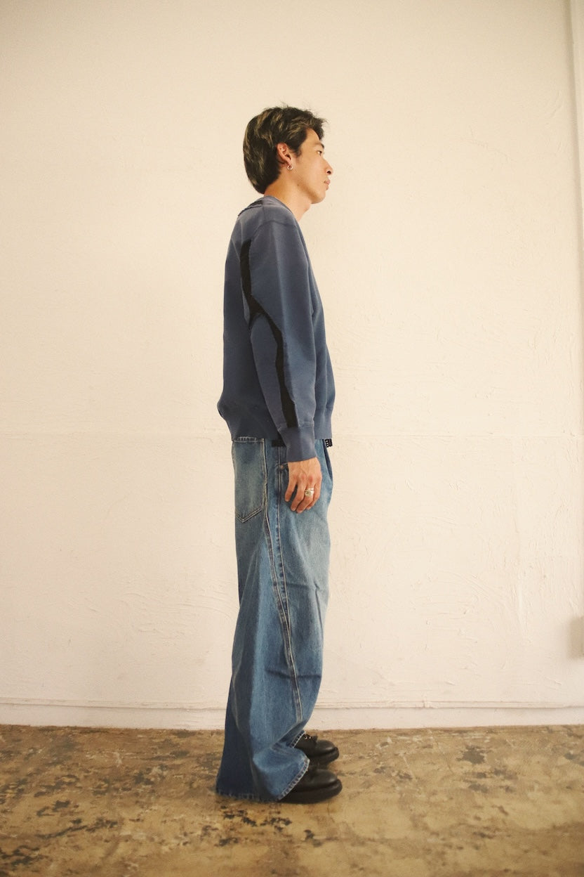 Vintage-eﬀect asymmetric sweat shirt Navy