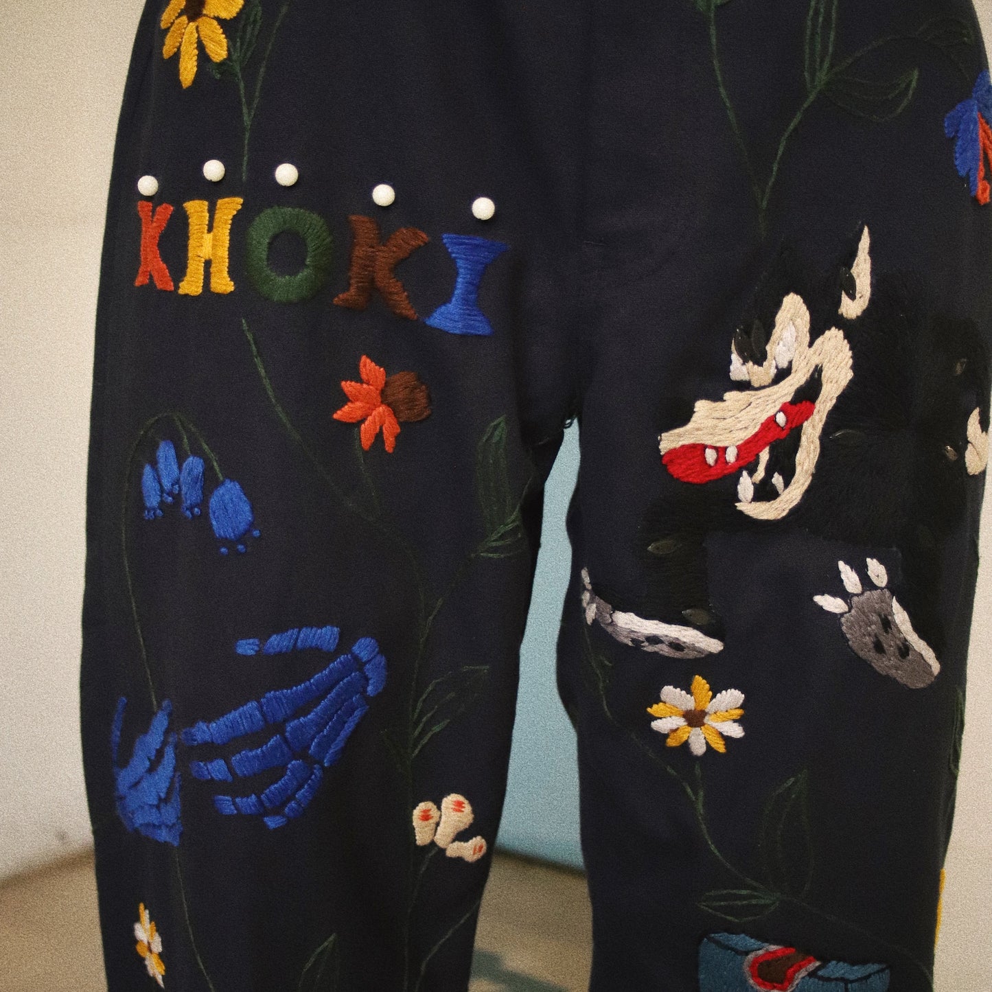 Hand embroidery pants Navy