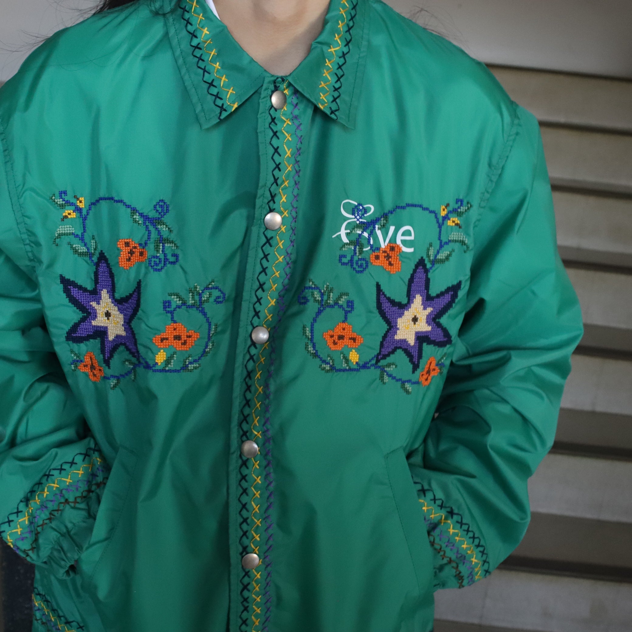 Cross-stitch coach jacket Green