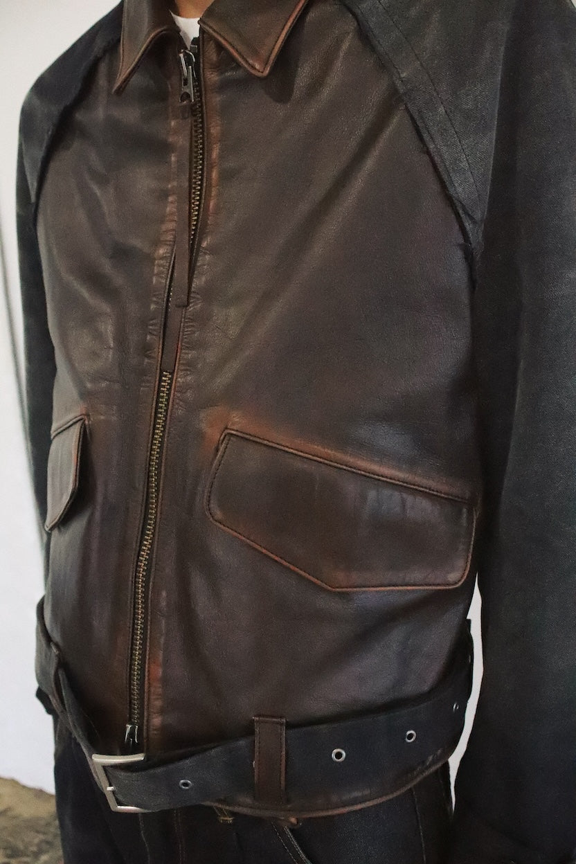Vintage-eﬀect leather jacket Black