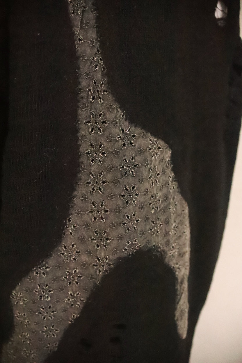 Needle punched lace cardigan Black