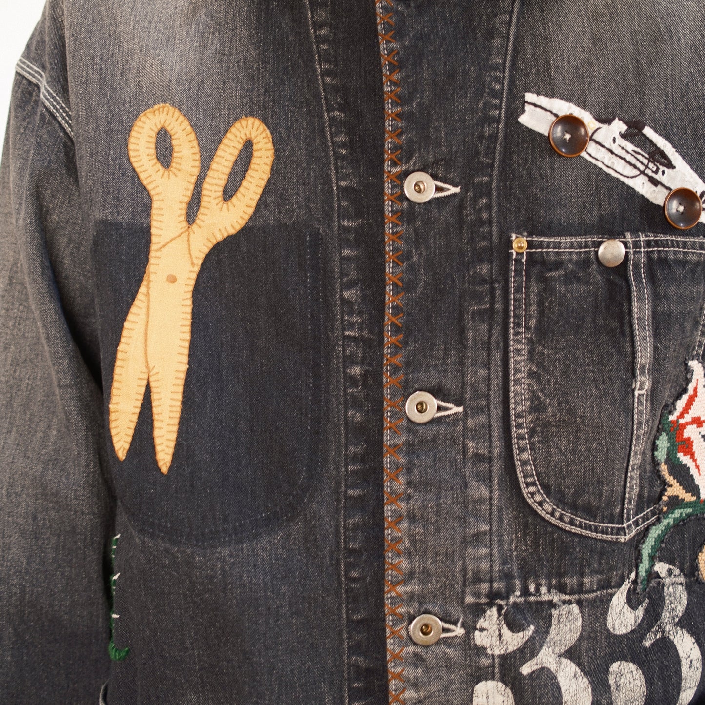 Hand-Embroidered Denim Coverall Black