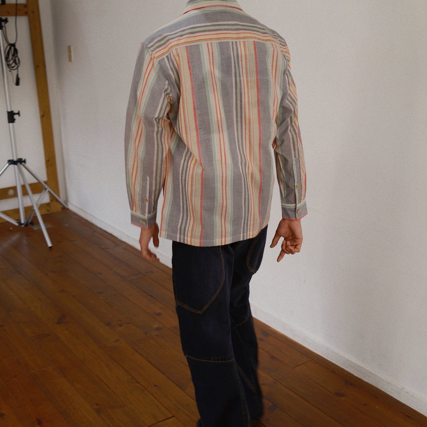 Hand-Embroidered Stripe Shirt  Black