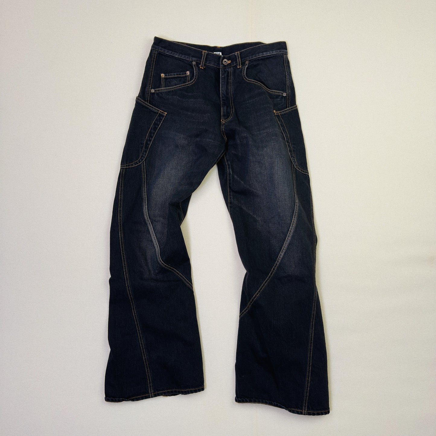 3D Cutting Denim Pants  Black