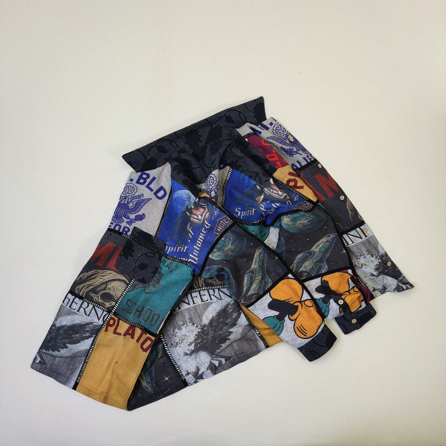 Patchworked Silk Shirt Black