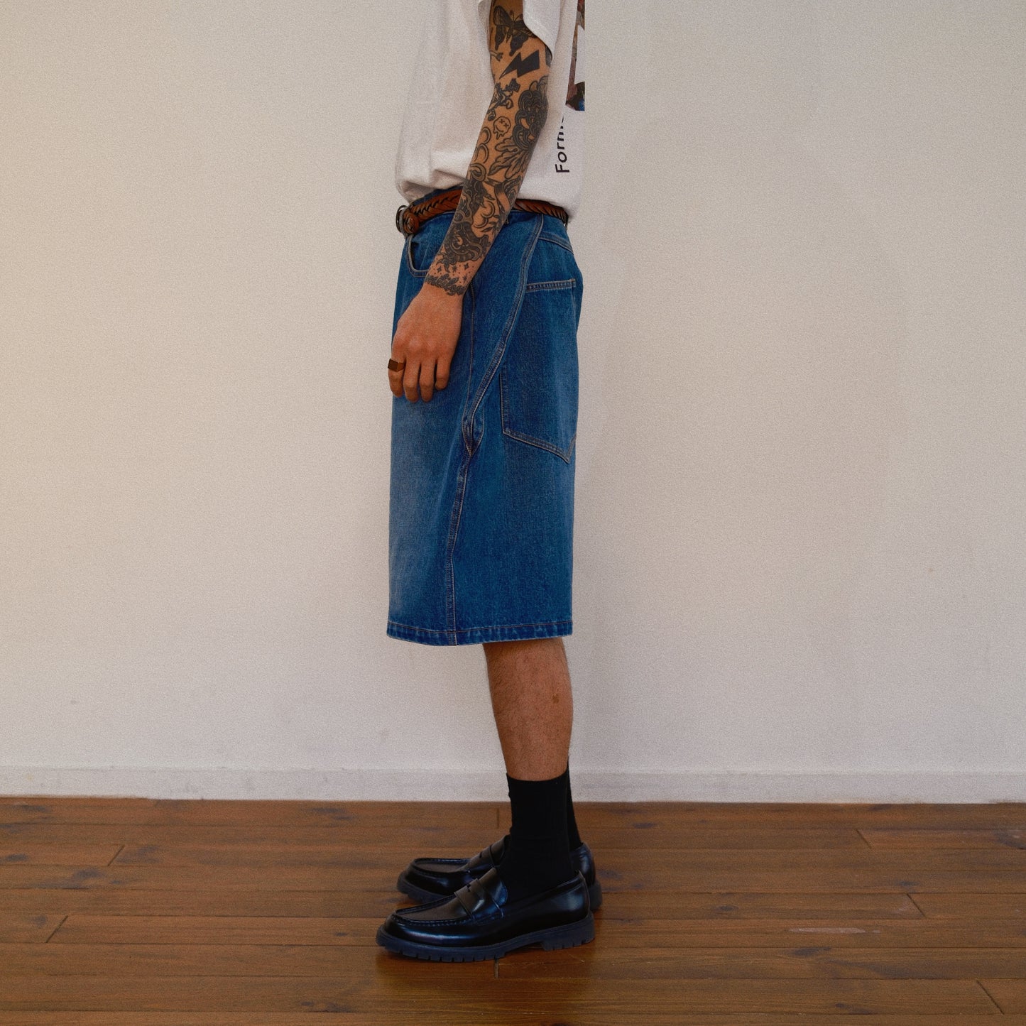 3D Cutting Half Denim Pants 　Indigo