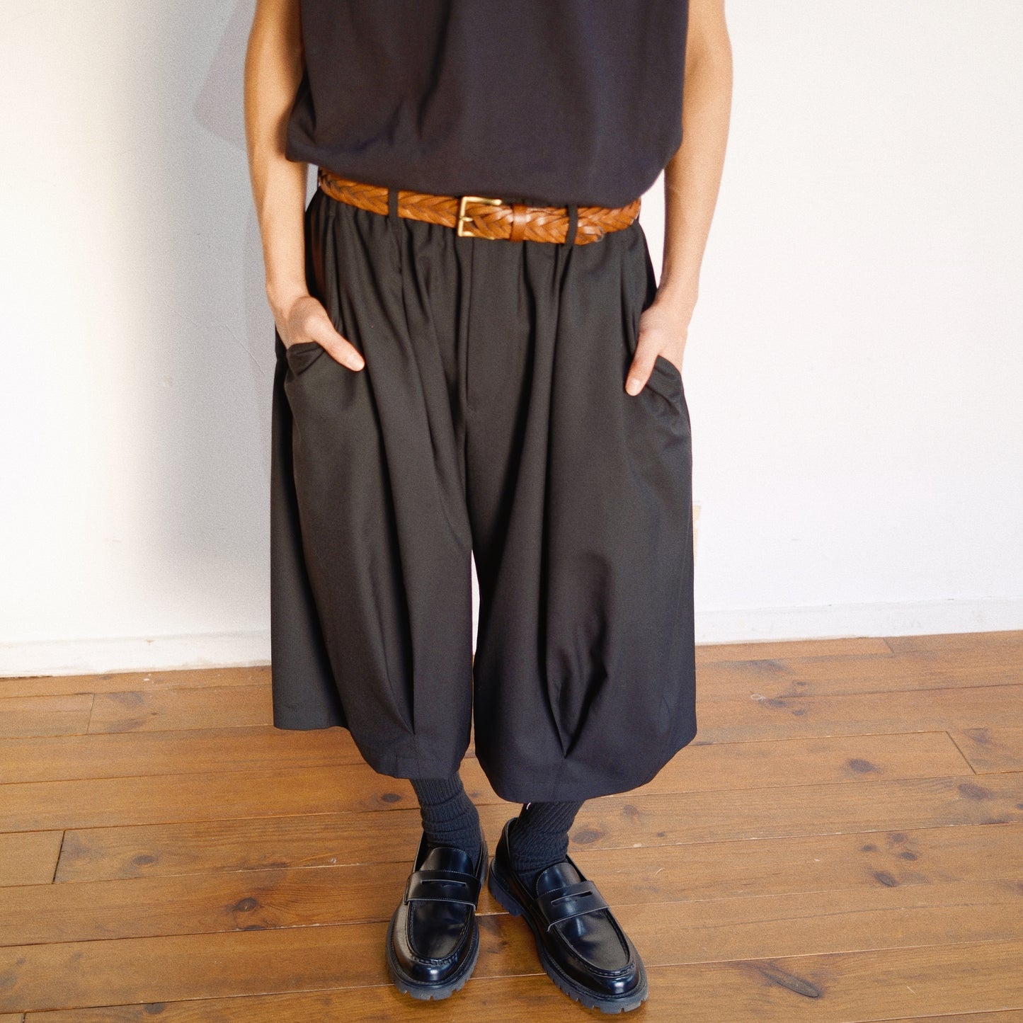 Pleated Balloon Dress Pants  Black