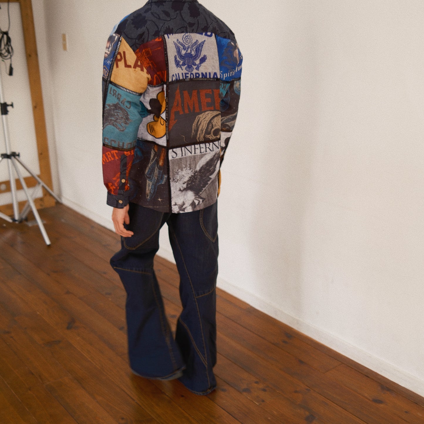 Patchworked Silk Shirt Black