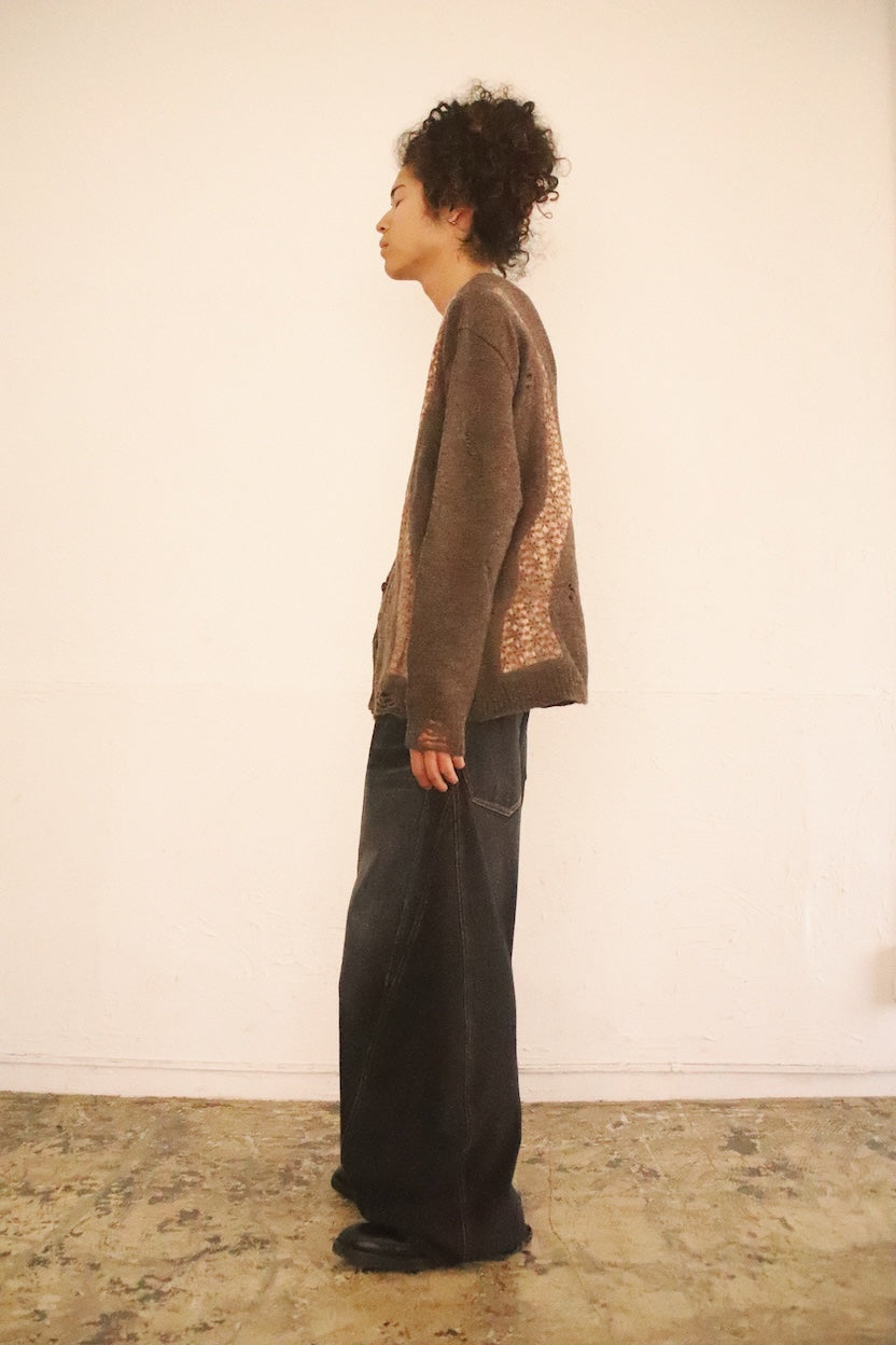 Needle punched lace cardigan Brown