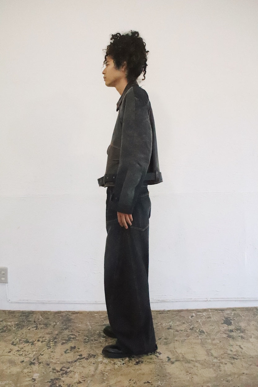 Vintage-eﬀect leather jacket Black