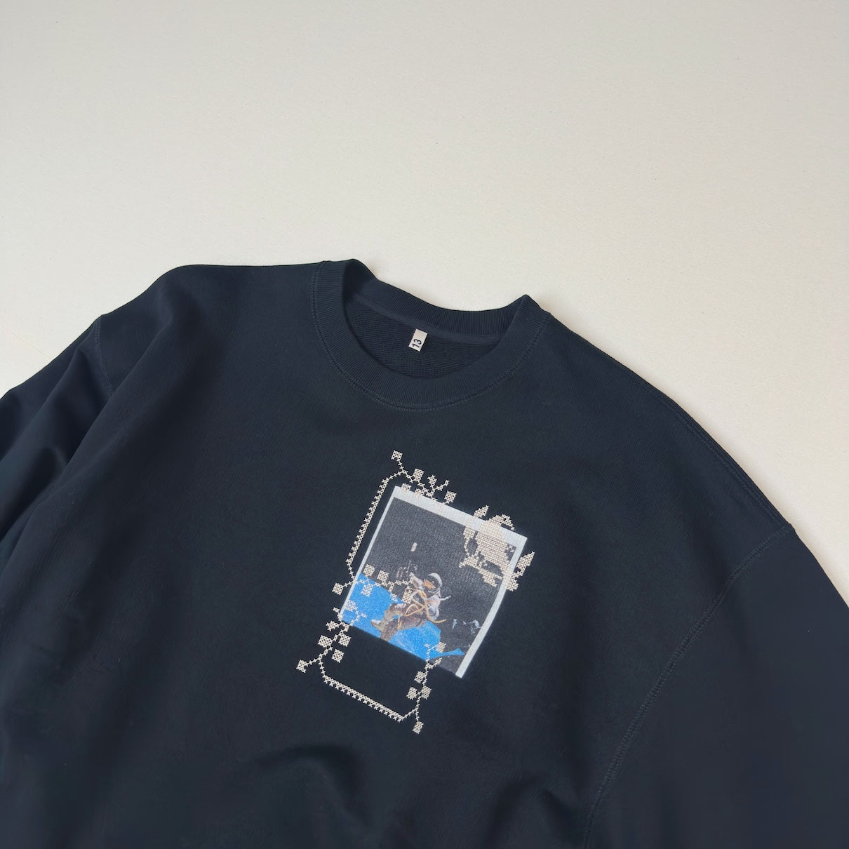 Embroidery and print design sweat shirt Black