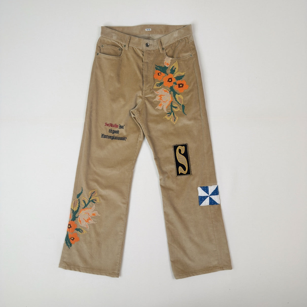Embroidery-design pants Beige