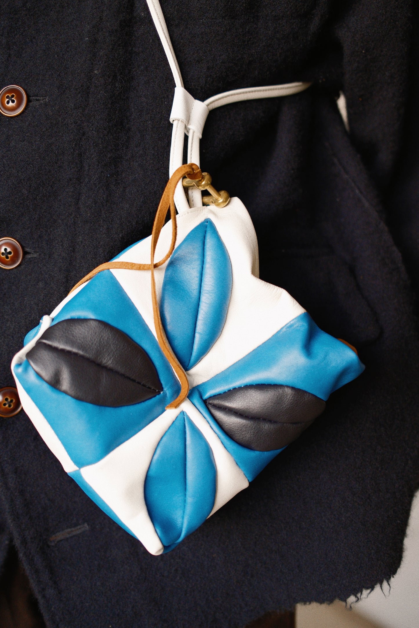 Hand-Patchwork Leather Bag Blue