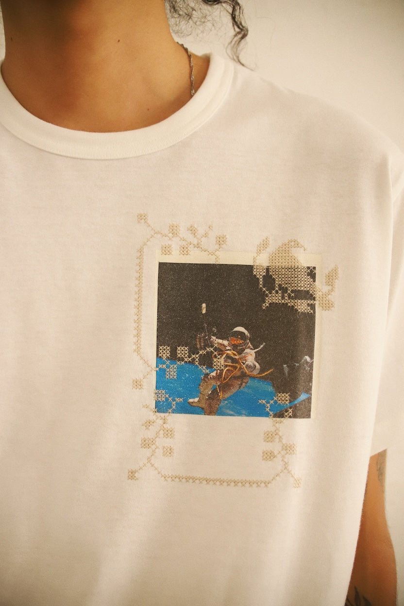 Embroidery and print design T-shirt White