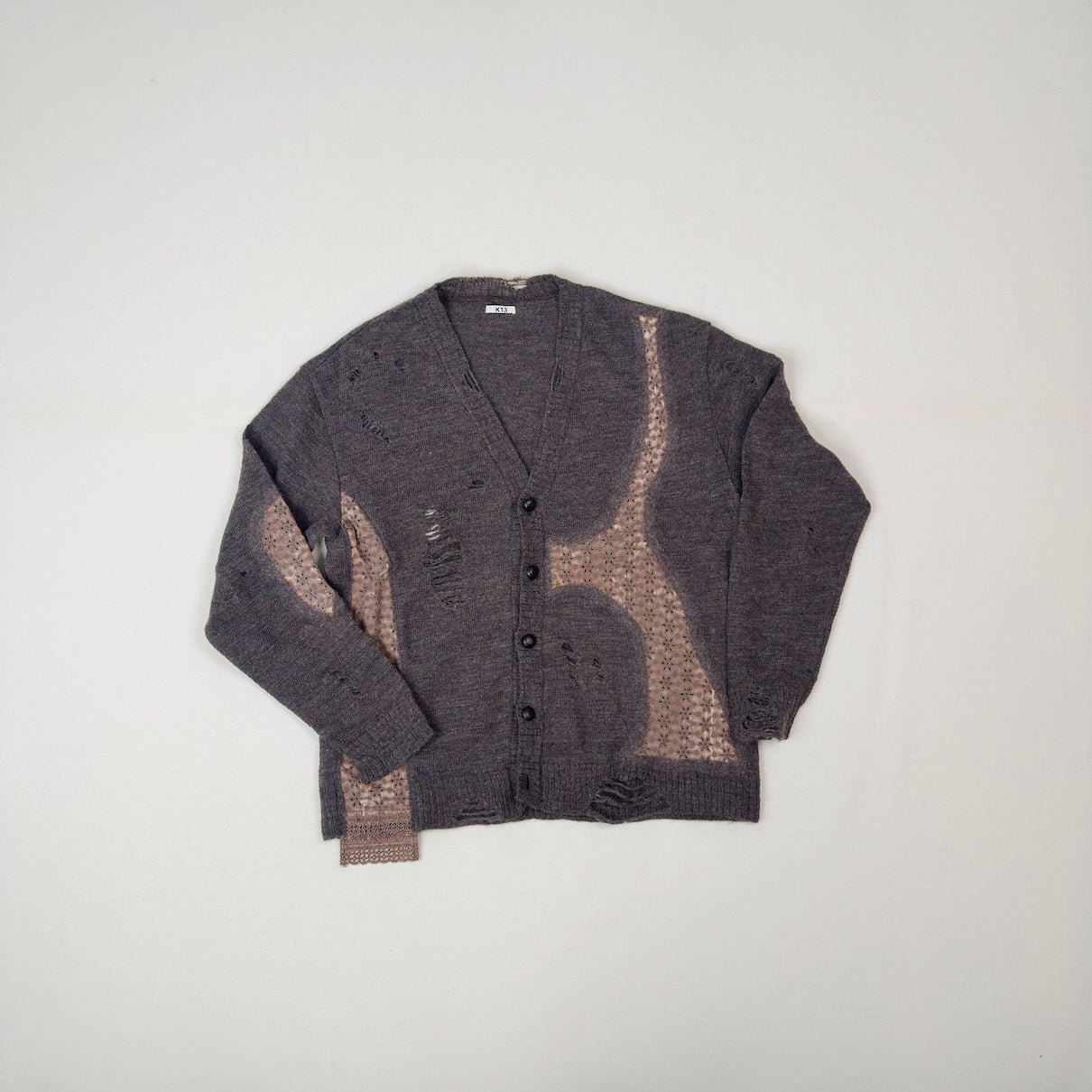 Needle punched lace cardigan Brown