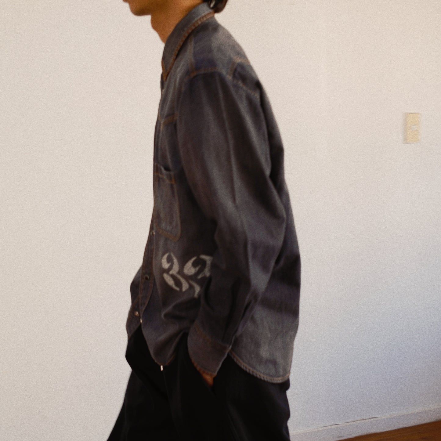Hand-Embroidered Denim Shirt Black
