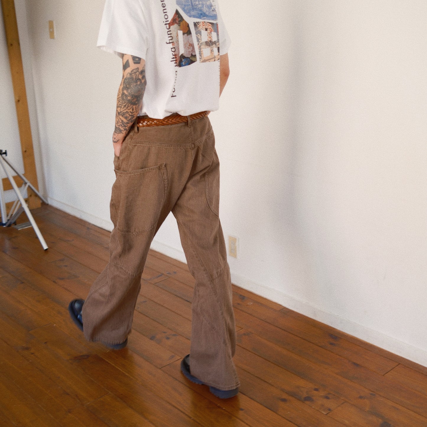 3D Cutting Denim Pants  Brown