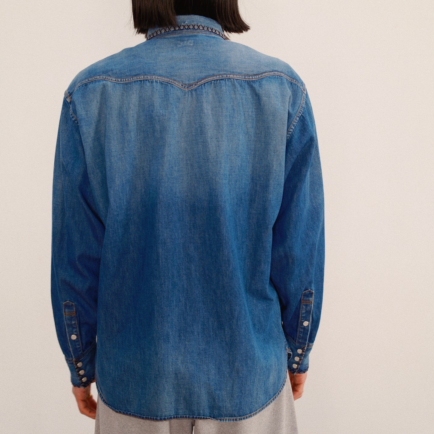 Hand-Embroidered Denim Shirt Indigo