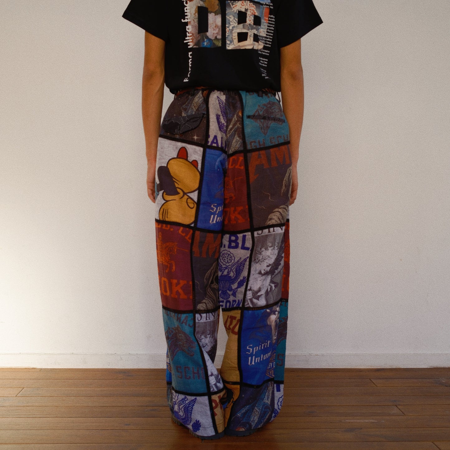 Patchworked Silk Pants Black