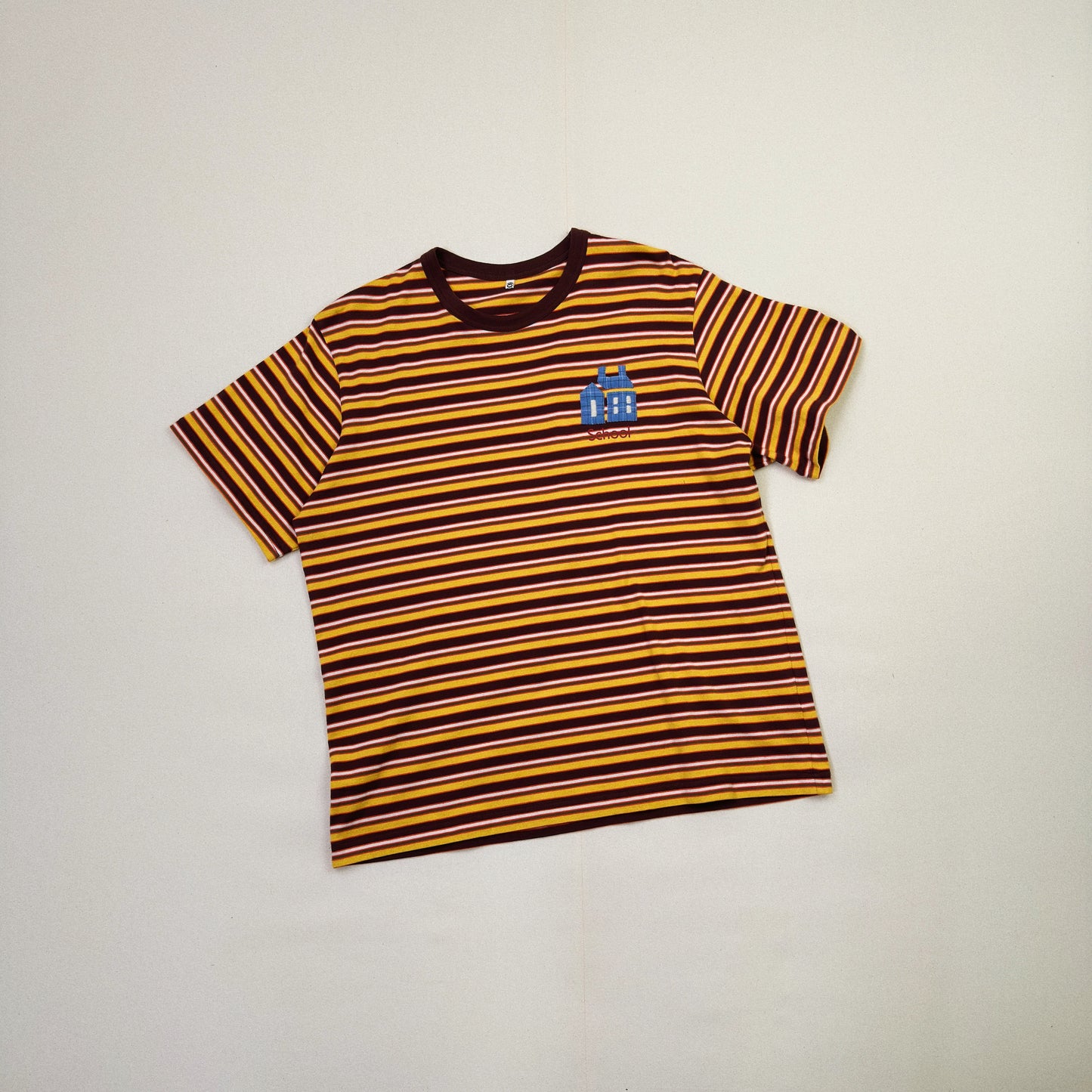 Hand-Embroidered Stripe T-Shirt Brown